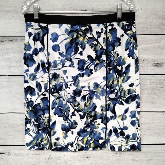 Rafaella Skirt Bright Blue Floral Cotton Spandex Pencil Sz 10 Coquette Office - Picture 4 of 8